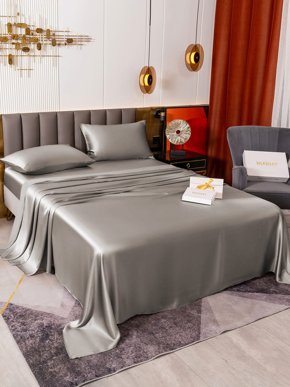 [Gray] SilkSilky-UK 19Momme Pure Silk Bedding Set 005