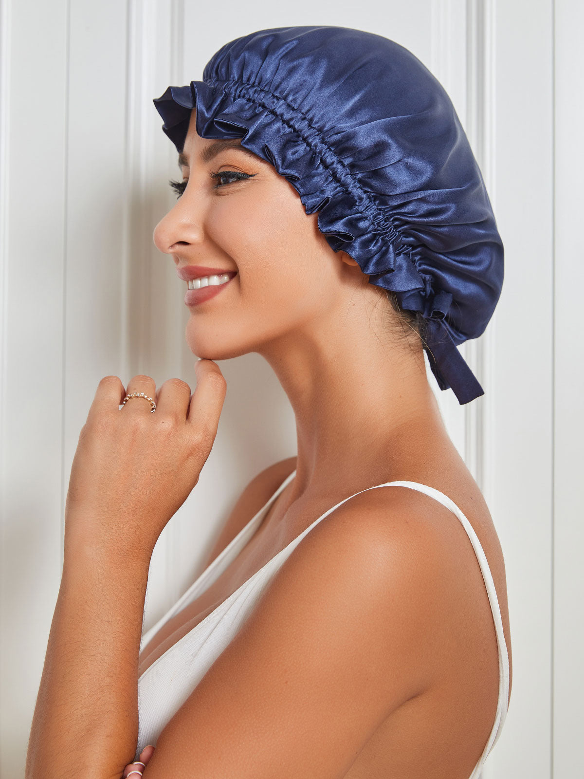 SilkSilky-UK-Pure-Silk-Sleep-Cap-Dark-Blue-005