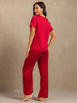 [Wine] SilkSilky-UK 19Momme Machine-Washable Silk Short Sleeve Women's Pyjamas 002