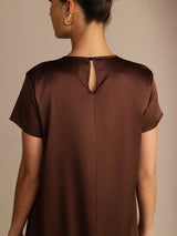 [Bitter Chocolate] SilkSilky-UK Short Sleeve Round Neck Dress 006