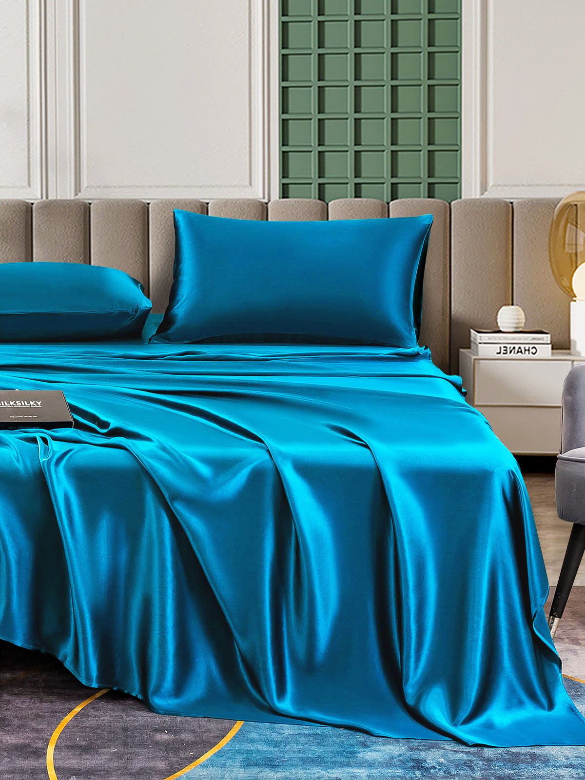 SilkSilky UK 25Momme Pure Silk Bedding Set Teal 004