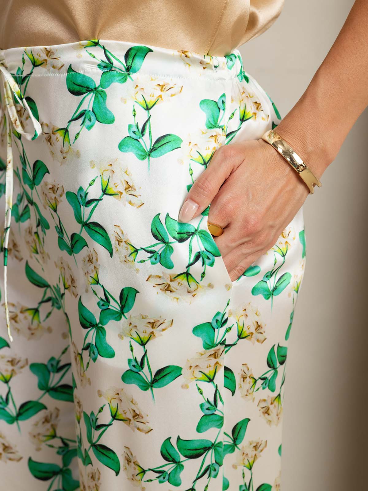 [Green Floral] SilkSilky-UK 19Momme Silk Womens Pants 004