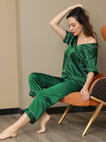 SilkSilky UK Pure Silk Short Sleeve Lapel Women's Pyjamas Green 006