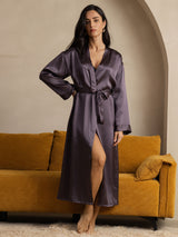 [Purple Gray] SilkSilky-UK Long Sleeve Women's Dressing Gown 005