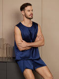 SilkSilky UK Pure Silk Sleeveless Round Neck Men's Pyjamas DarkBlue 004