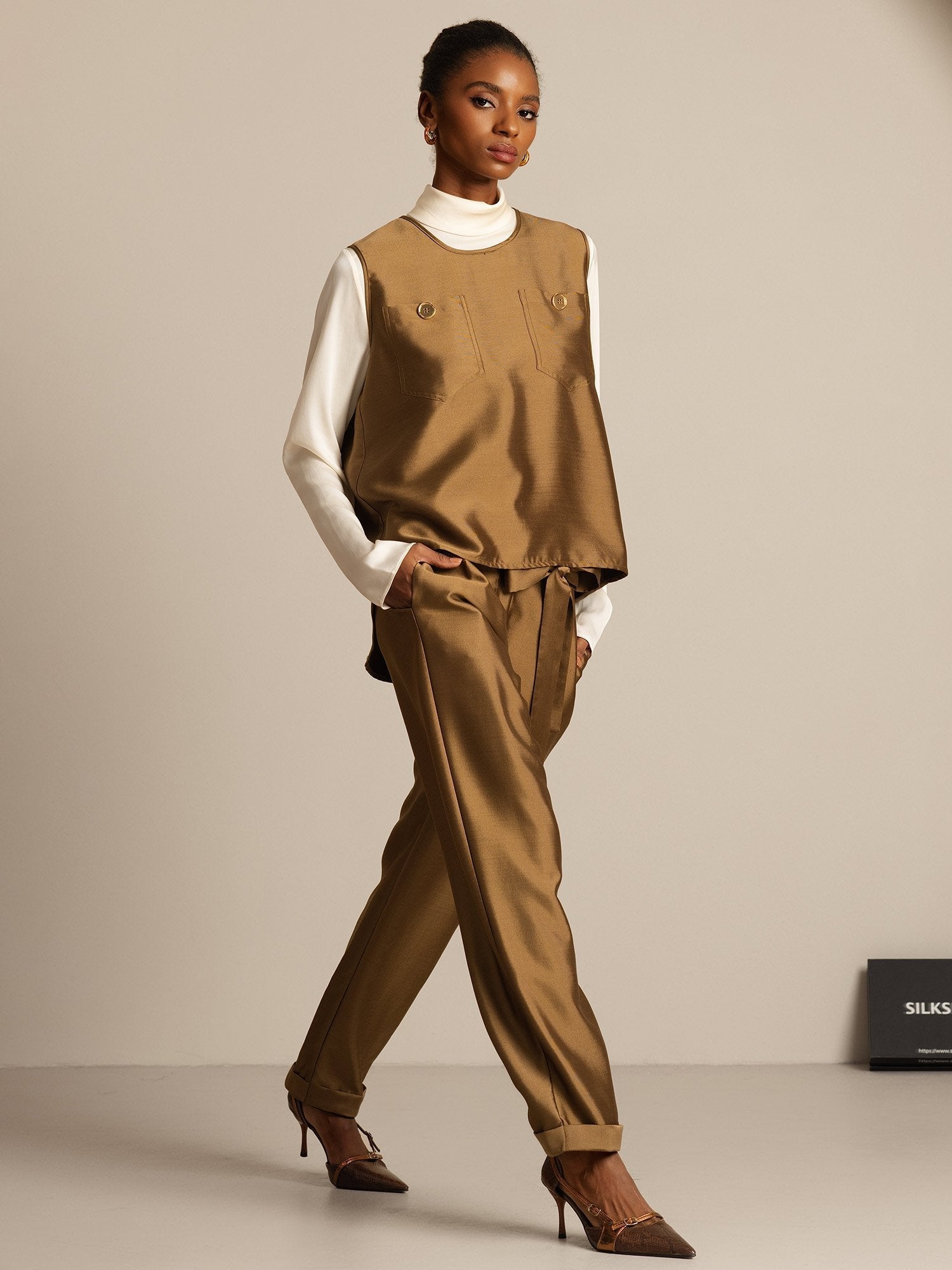 [Bronze] SilkSilky-UK 32Momme Silk-Wool Blend Womens Vest 008,