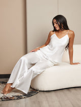 [White] SilkSilky-UK Spaghetti Strap V Neck Camisole Set 003