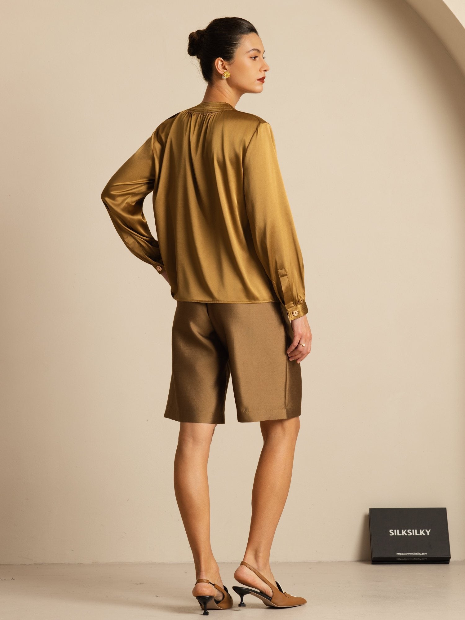 [Bronze] SilkSilky-UK 19Momme Silk Long Sleeve Round Neck Blouse 002