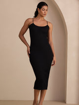[Black] SilkSilky-UK Spaghetti Strap Square Neck Dress 004