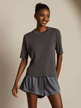 [Gray] SilkSilky-UK Half Sleeve Crew Neck Women's T-Shirt 008
