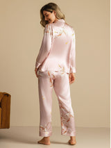 [Pink] SilkSilky-UK Long Sleeve Lapel Collar Women's Pyjamas 002