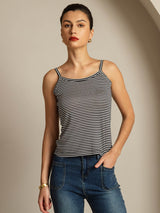 [Black Stripe] SilkSilky-UK Spaghetti Strap Square Neck Camisole 001
