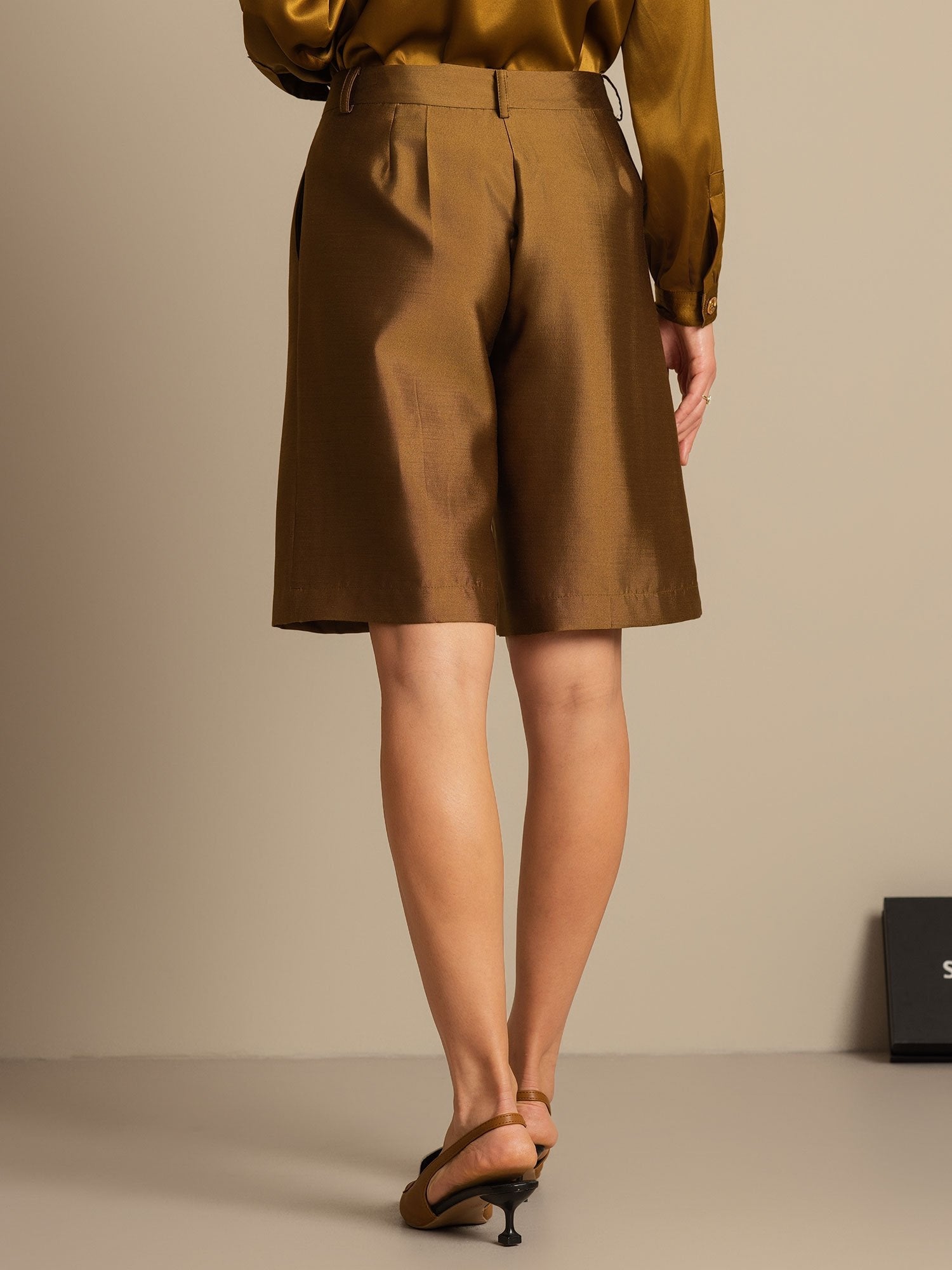 [Bronze] SilkSilky-UK 32Momme Silk-Wool Blend Womens Shorts 002,