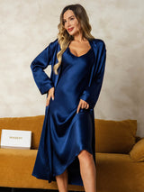 [Dark Blue] SilkSilky-UK Long Sleeve V Neck Nightdress&Dressing gowns 001