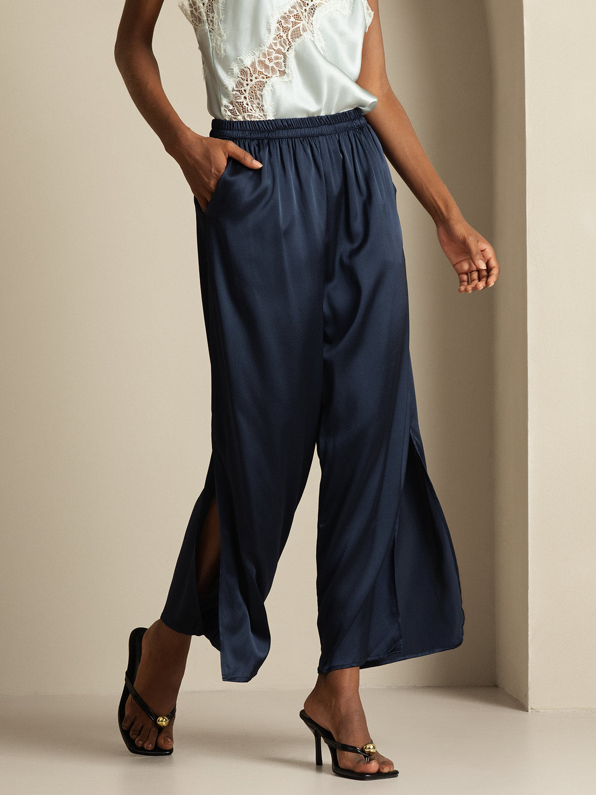 [Dark Blue] SilkSilky-UK 19Momme Silk Split Women's Pants 003