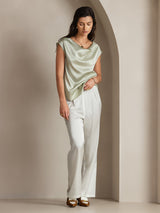[Light Green] SilkSilky-UK Cap Sleeve Cowl Neck Women's T-Shirt 004