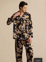 [Black Dragon] SilkSilky-UK Long Sleeve Lapel Collar Men's Pyjamas 003