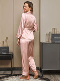 SilkSilky UK Pure Silk Long Sleeve Lapel Women's Pyjamas Pink 002