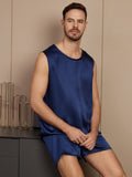 SilkSilky UK Pure Silk Sleeveless Round Neck Men's Pyjamas DarkBlue 003