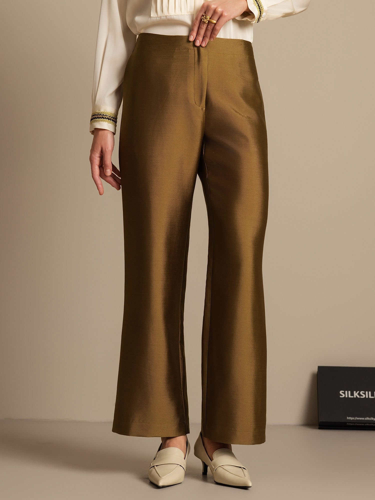 [Bronze] SilkSilky-UK 32Momme Silk-Wool Blend Womens Pants 003,