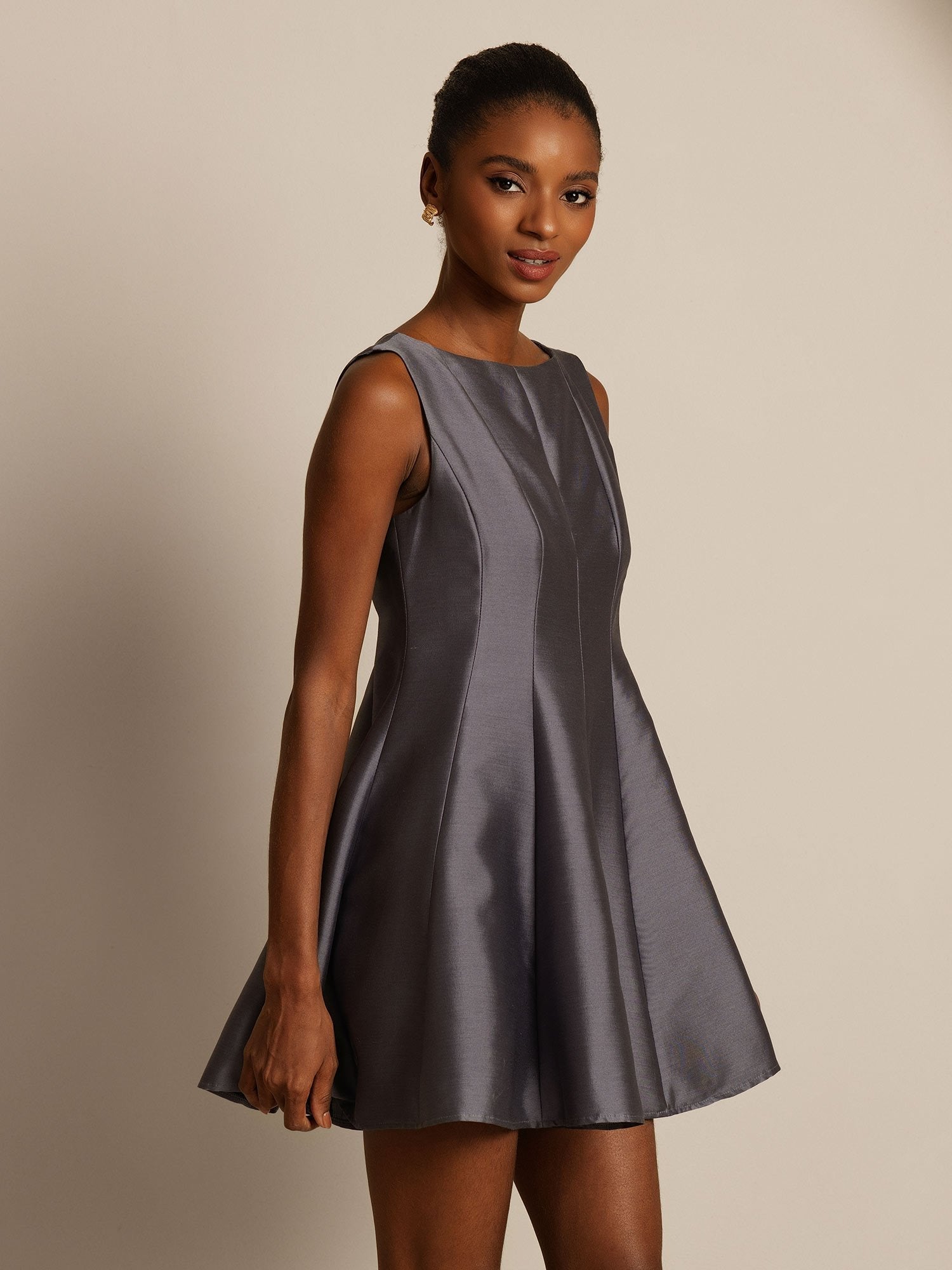 [Gray] SilkSilky-UK 32Momme Silk-Wool Blend Dress 006,