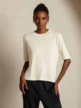 [Beige] SilkSilky-UK Half Sleeve Crew Neck Women's T-Shirt 006