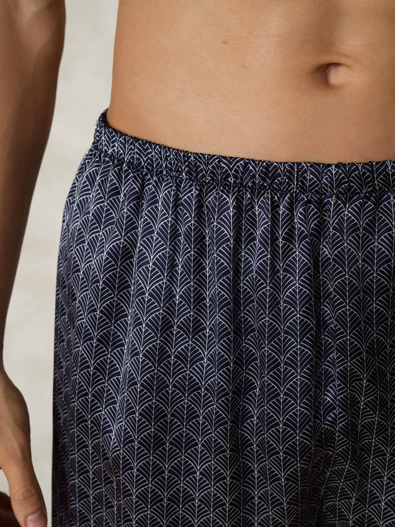 [Navy Ginkgo] SilkSilky-UK 19Momme Pure Silk Mens Sleep Bottoms 007
