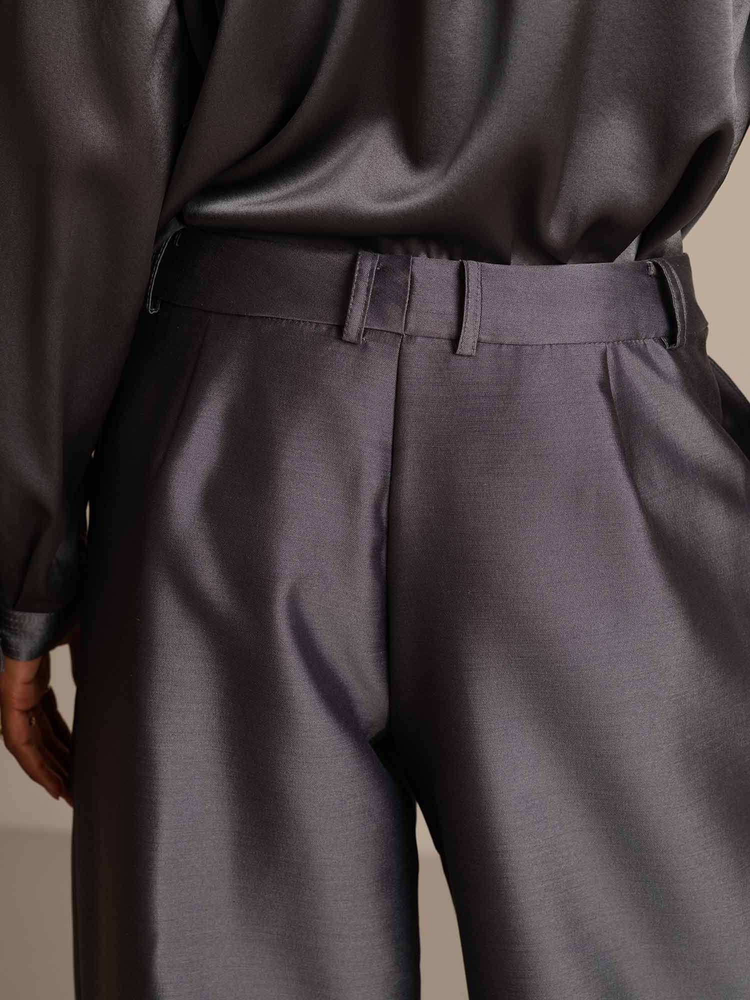 [Gray] SilkSilky-UK 32Momme Silk-Wool Blend Womens Pants 005,