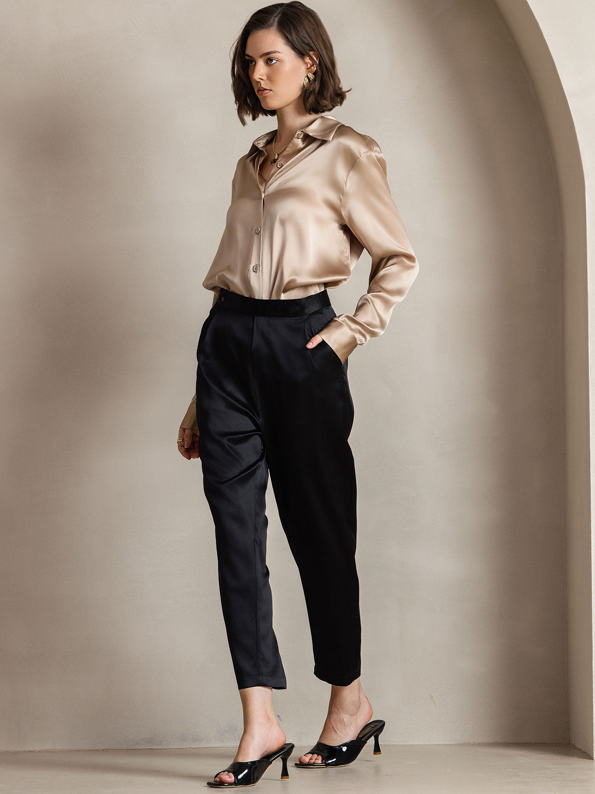 [Champagne] SilkSilky-UK Silk Collar Women's Shirt 008