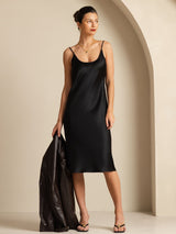 [Black] SilkSilky-UK Spaghetti Strap U Neck Dress 007