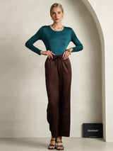 [Posy Green] SilkSilky-UK Silk Jersey Long Sleeve Round Neck Women's T-Shirt 007