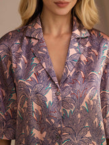 [Pink Palm] SilkSilky-UK Half Sleeve Lapel Collar Women's Pyjamas 005