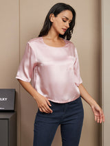 [Pink] SilkSilky-UK Half Sleeve Scoop Neck Women's T-Shirt 003
