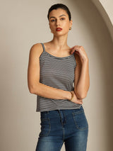 [Black Stripe] SilkSilky-UK Spaghetti Strap Square Neck Camisole 003