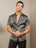 SilkSilky UK Silk Short Sleeve Collar Men's Shirt GrayishGreen 007