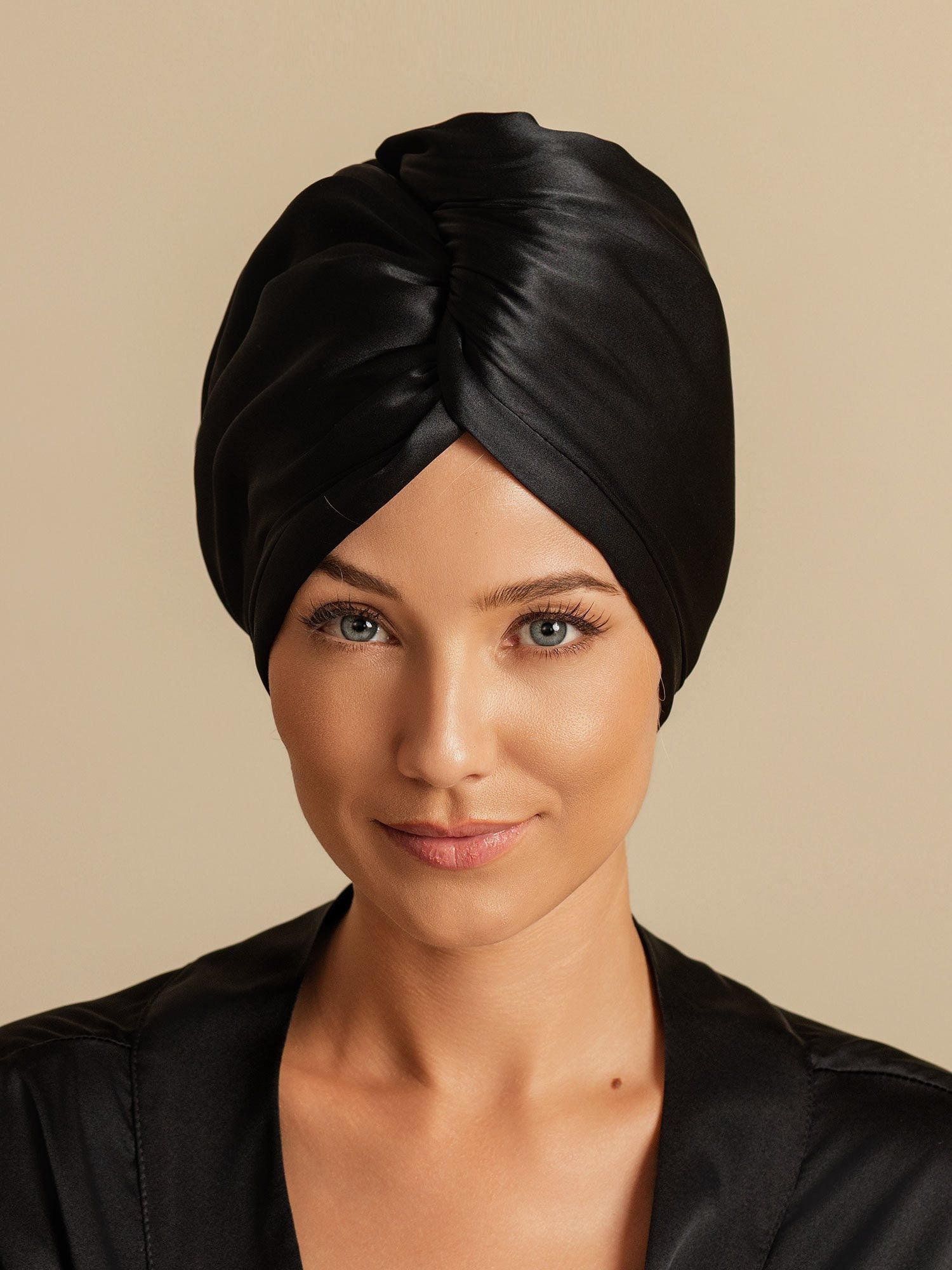 [Black] SilkSilky-UK Pure Silk Wrap Hair Towel Wrap 003,