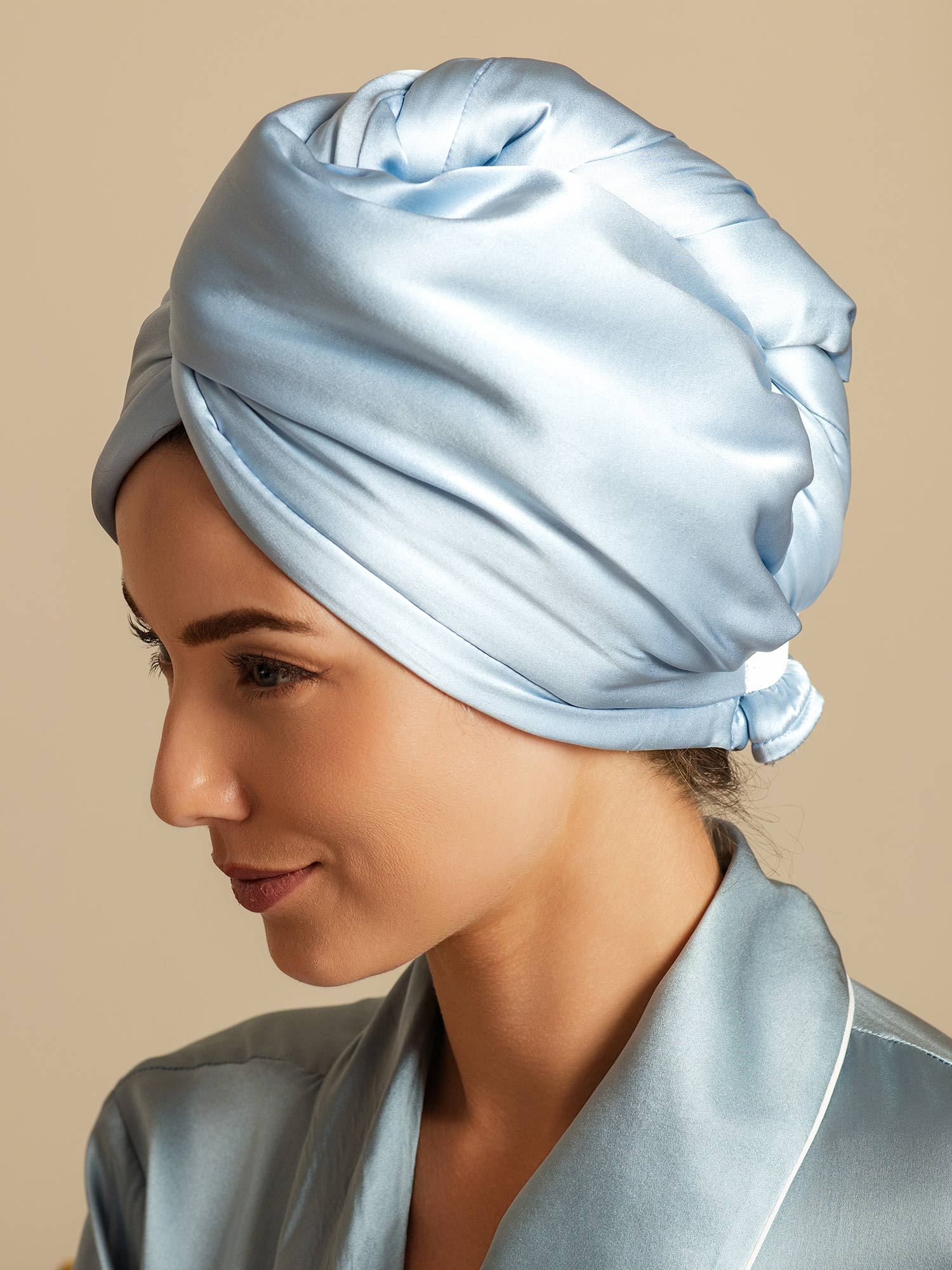 [Sky Blue] SilkSilky-UK Pure Silk Wrap Hair Towel Wrap 004,