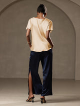 [Champagne] SilkSilky-UK Short Sleeve Boat Neck Women's T-Shirt 009