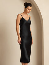 [Black] SilkSilky-UK Spaghetti Strap V Neck Dress 003