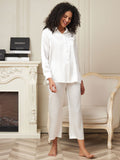 SilkSilky UK 22Momme Pure Silk Long Sleeve Womens Pajamas White 003