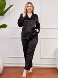 SilkSilky UK Pure Silk Long Sleeve Lapel Plus Size Pyjamas Black 005