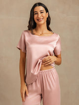 [Peach Skin] SilkSilky-UK 19Momme Machine-Washable Silk Short Sleeve Women's Pyjamas 003
