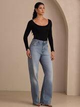 [Black] SilkSilky-UK Long Sleeve U Neck Women's T-Shirt 006