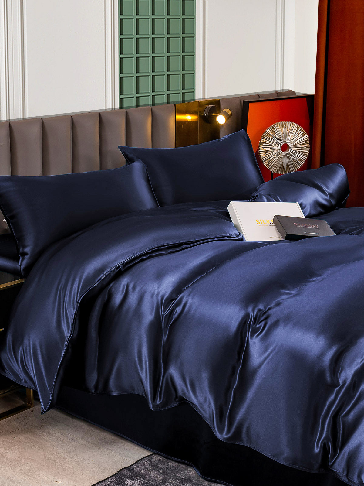 SilkSilky UK 25Momme Pure Silk Bedding Set DarkBlue 005