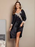 SilkSilky UK Pure Silk Long Sleeve Nightgown Black 003