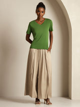 [Green] SilkSilky-UK Short Sleeve V Neck Women's T-Shirt 009