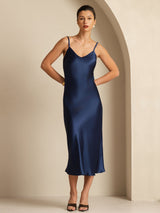 [Dark Blue] SilkSilky-UK Spaghetti Strap V Neck Dress 003