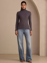 [Dark Gray] SilkSilky-UK Long Sleeve Turtle Neck Women's T-Shirt 005