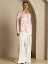 [Pink] SilkSilky-UK Long Sleeve Lapel Collar Women's Shirt 005
