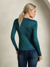 [Posy Green] SilkSilky-UK Silk Jersey Long Sleeve Round Neck Women's T-Shirt 002